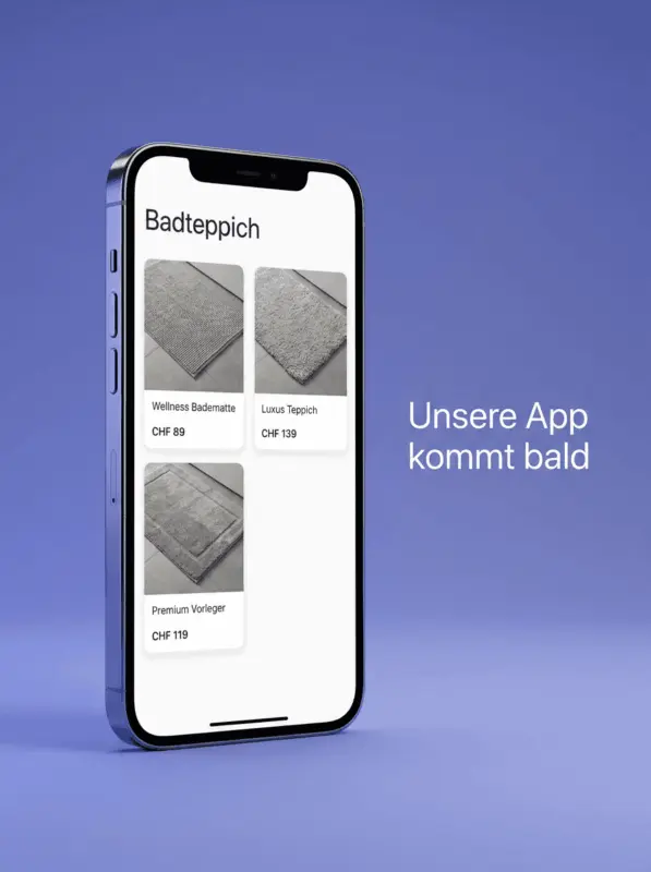 Die Badteppich-App auf einem Smartphone, bald im App Store und Google Play verfügbar