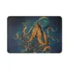 Ausgefallene Badematte mit Oktopus-Motiv, dunkelblau-gold, für Badezimmer.