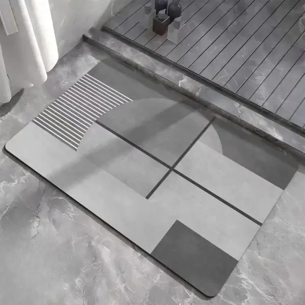 Anthrazit Badematte mit geometrischem Muster, modernes Badezimmer Design, rutschfest und strapazierfähig.