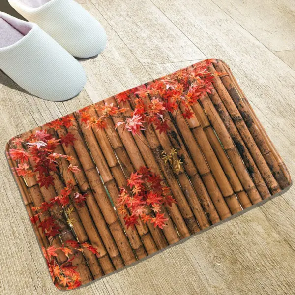 Badematte Bambus mit Herbstlaub-Motiv, gross, weich, für Badezimmer.