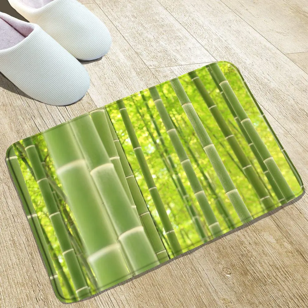 Badematte Bambus grün, Badezimmer-Textil mit Naturmotiv, rutschfest und weich.