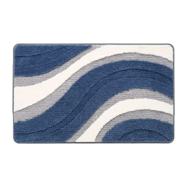 Badematte Blau Grau mit wellenförmigem Muster, ideal für Badezimmer.