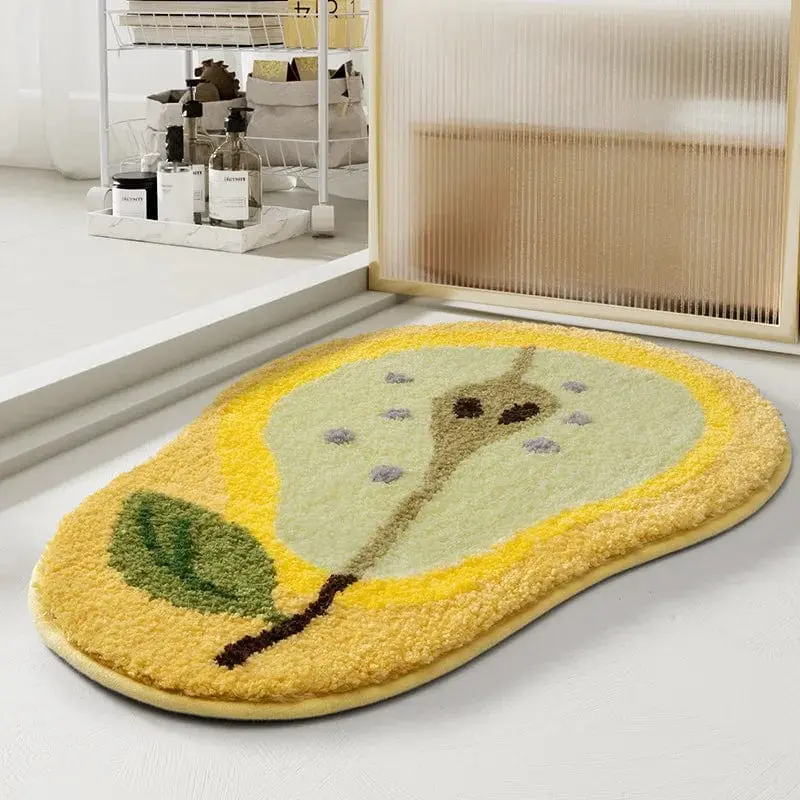 Badematte Design Schweiz mit Birnendesign, weiches Material, Badezimmer-Textil.