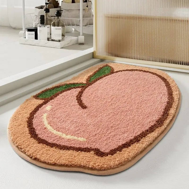 Badematte mit Pfirsich-Design, weiches Material, fröhliches Badezimmer-Deko-Element.
