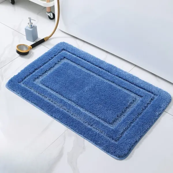 Badematte Petrol, weicher flauschiger Badezimmer-Teppich mit Bordüre, ideal für Nassbereich.