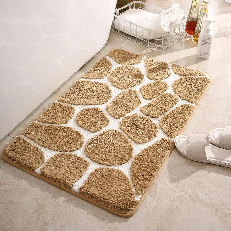 Badematte Memory Foam mit Steinmuster, weich, beige-weiß, Badezimmer-Textil.