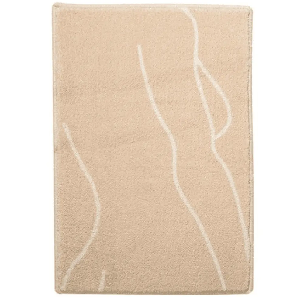 Badematte Shabby Chic beige mit weißen Wellenmuster, weiches Material für Badezimmer.