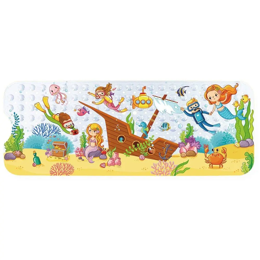 Badewanneneinlage Kinder mit Meerjungfrau und Taucher Motiv, bunt, rutschfest, für Badezimmer.