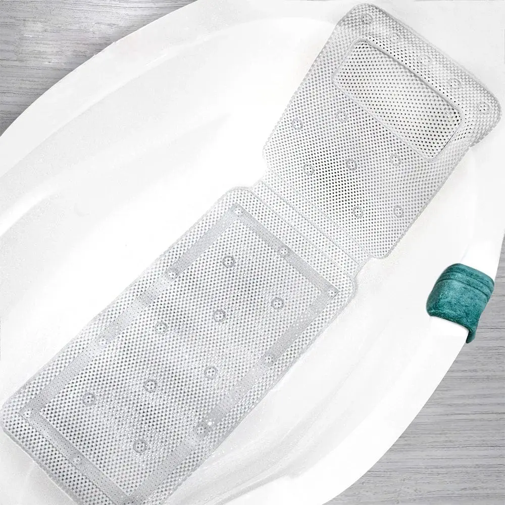 Badewannenmatte Xxl transparent mit Anti-Rutsch-Struktur und grüner Verzierung.