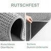 Rutschfester Badteppich mit gummiertem Unterseite, gross, grau, für Badezimmer.