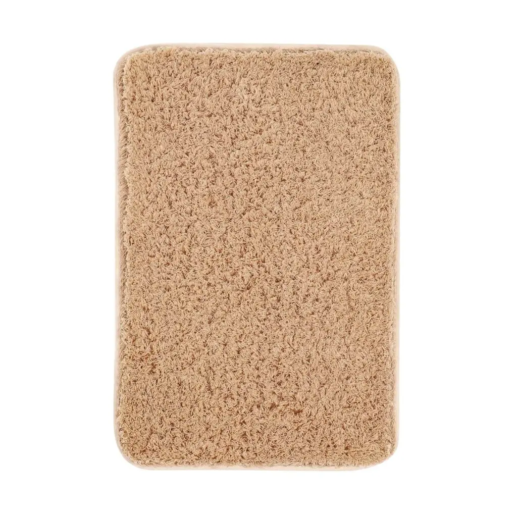 Beige Microfaser-Badezimmerteppich, weich und strapazierfähig fürs Badezimmer.