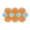 Orange Badezimmerteppich mit blauen Punkten und welligem Rand, modernes Design für Badezimmer.