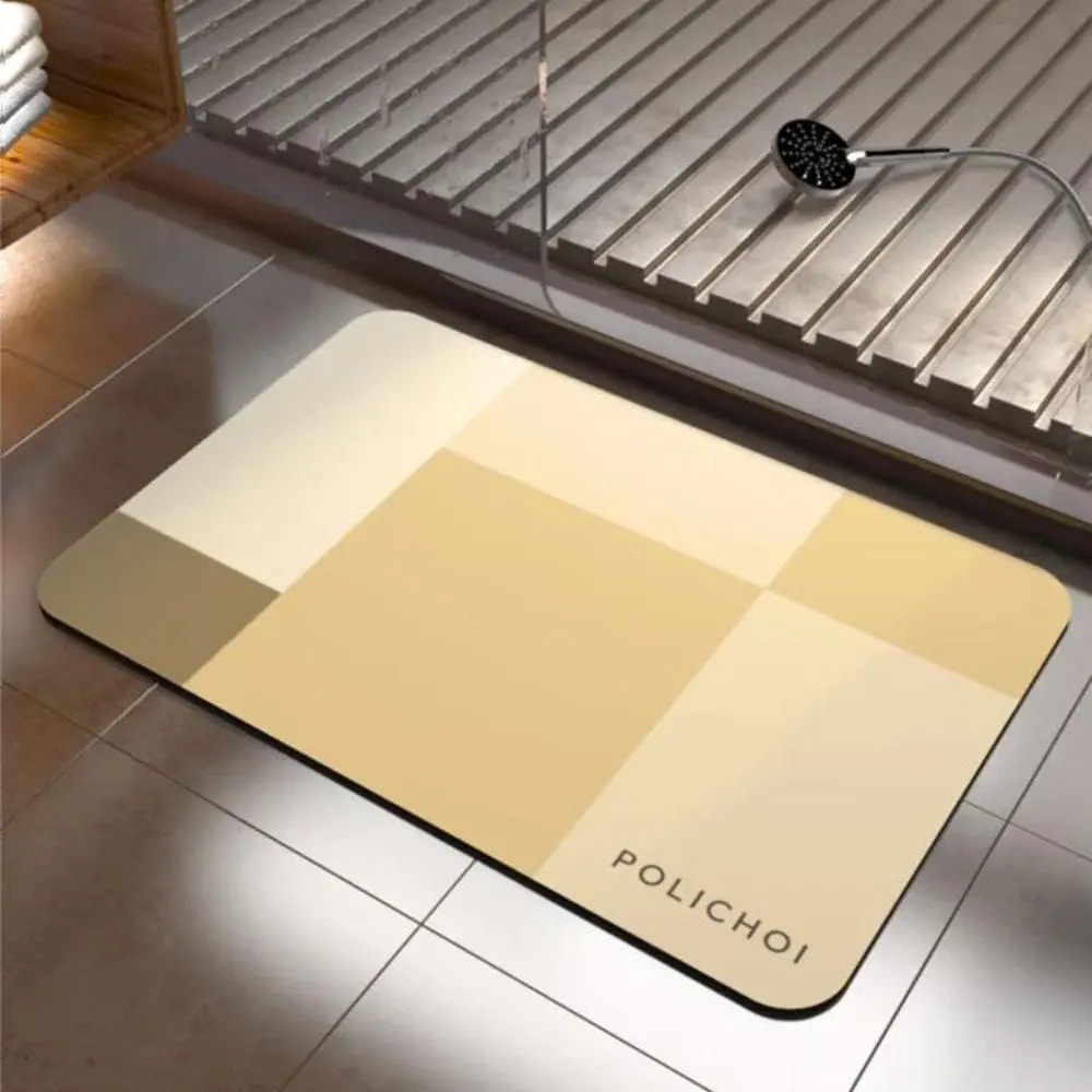Rutschfester Badezimmerteppich mit geometrischem Muster, beige Farbton, ideal für Bad und Dusche.