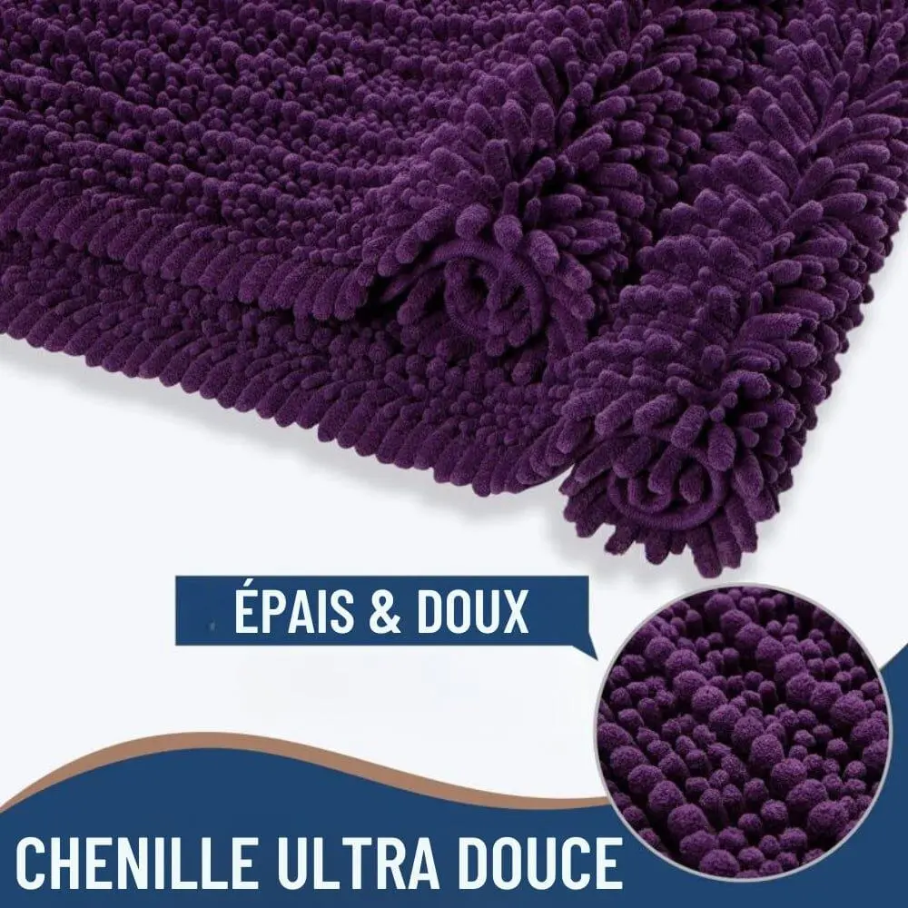 Violetter Badteppich mit Chenille-Struktur, weich und dick, ideal fürs Badezimmer.