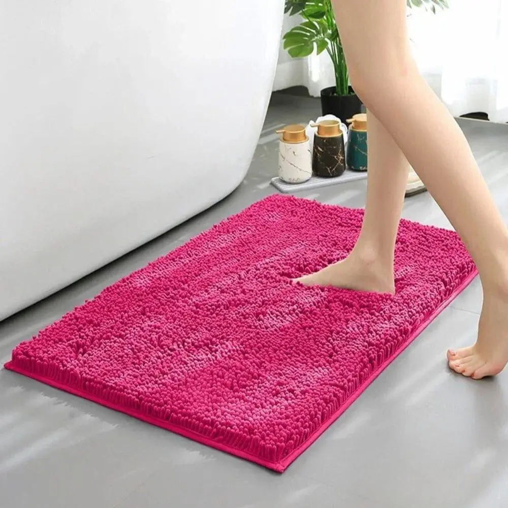 Badezimmerteppich waschbar, pink, flauschig, Badematte für Badezimmer.