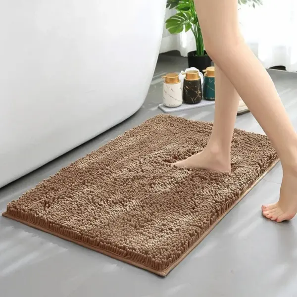 Waschbarer Badezimmerteppich in Braun, weicher Microfaser-Teppich für Bad, ideal als Badematte.