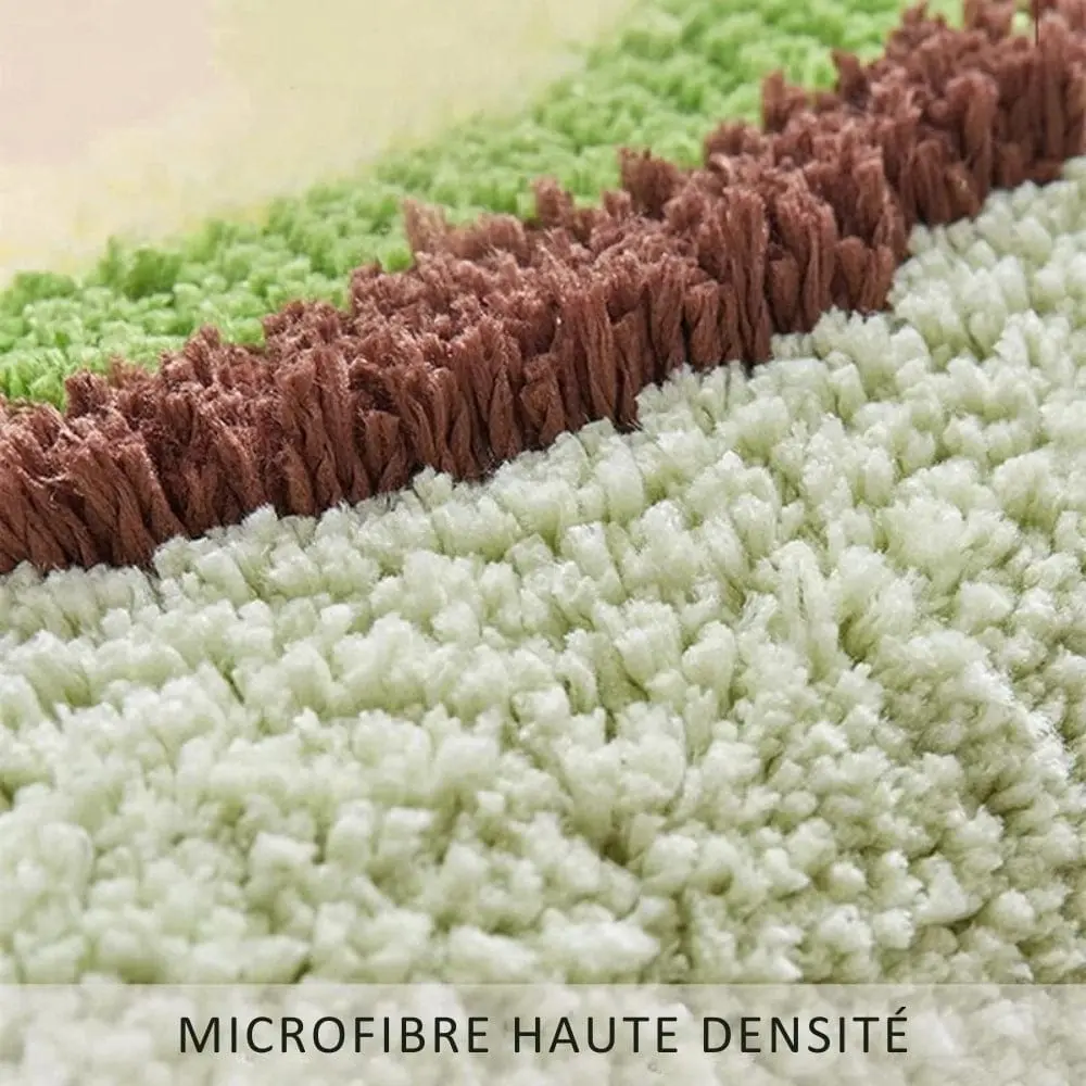 Badteppich Aubergine aus hochwertiger Microfaser, dicht gewebt, vielfarbige Streifenoptik.
