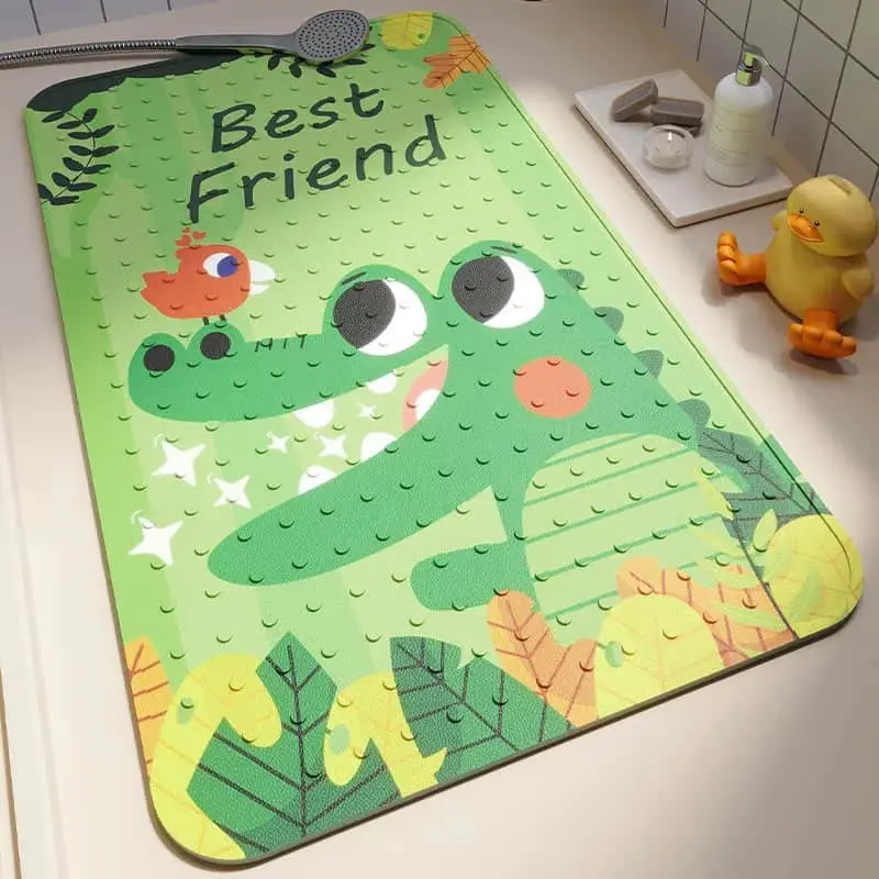 Baby Badteppich mit Krokodil Motiv, schimmelresistent, grün, Badezimmermatte für Kinder.