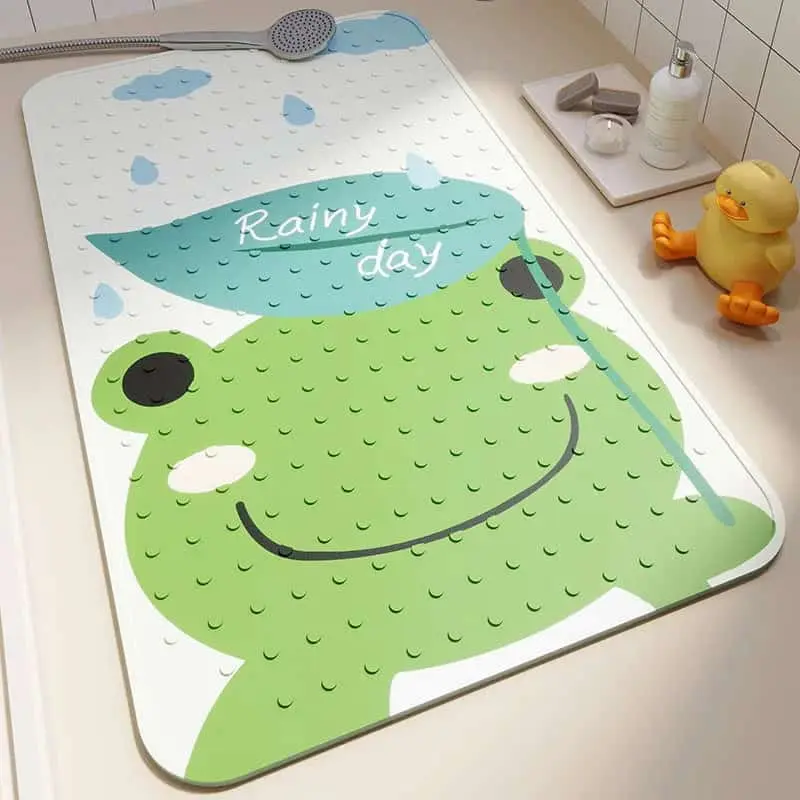 Badteppich mit Froschmotiv, schimmelresistent, für Badezimmer, grün, rutschfest, für Kinder.