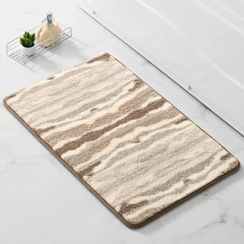 Badteppich Bader mit marbled Muster, weiches Material, beige-braun, für Badezimmer.