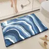 Badteppich Baumwolle blau-weiß wellenförmig, Badezimmermatte mit weichem Material.