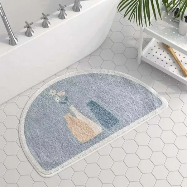 Badteppich Baumwolle rutschfest halbrund mit Blumenmotiv, Badezimmer Deko.