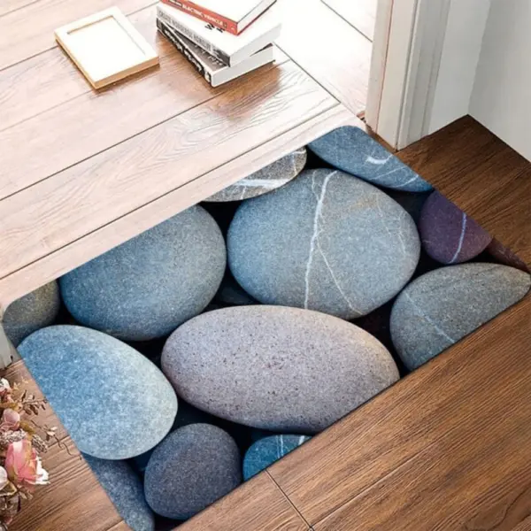 Badteppich mit Steinmuster, naturbelassene Farben, ideal für Badezimmer oder Eingangsbereich.