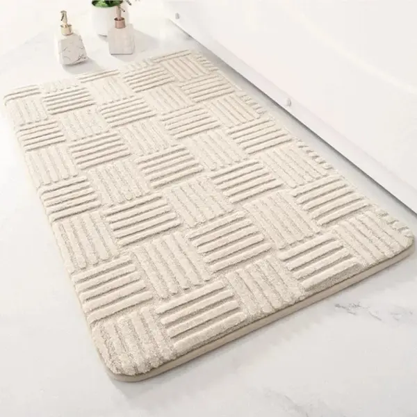 Badteppich mit geometrischem Muster, cremefarben, für Badezimmer, weich und rutschfest.