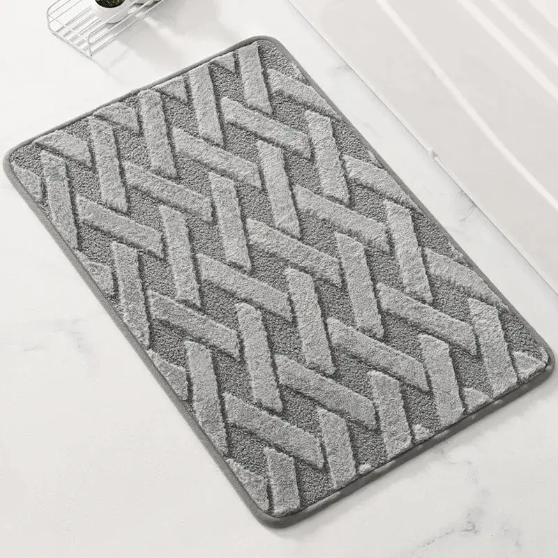 Badteppich mit geometrischem Muster, grau, weich, für Badezimmer.