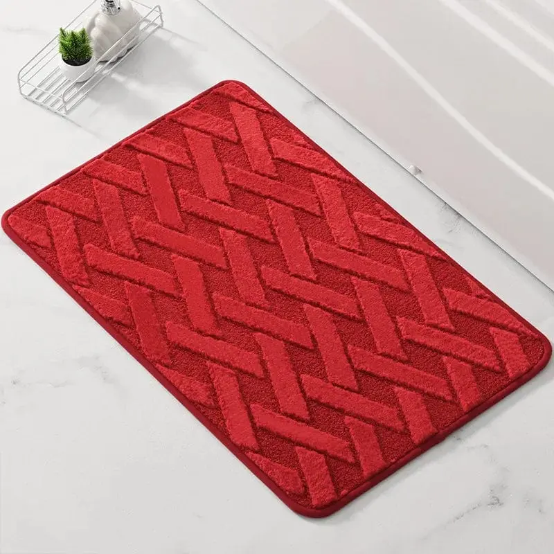 Rot Badteppich mit geometrischem Muster, ideal für Badezimmer, weich und rutschfest.