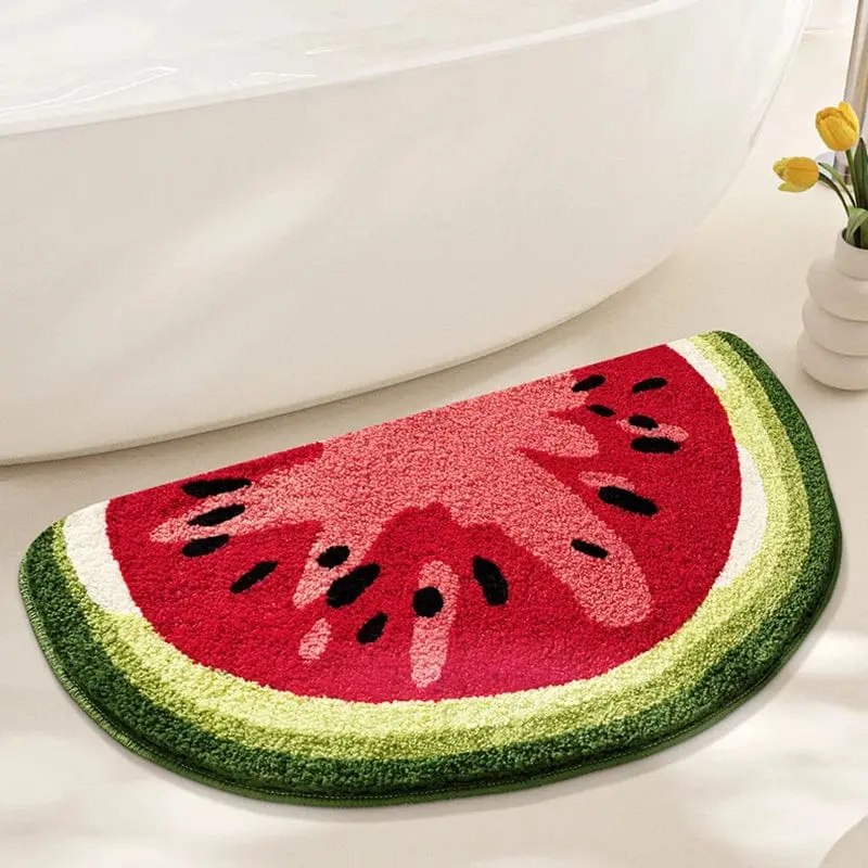 Badteppich Halbmond Wassermelone, frischer Design für Badezimmer, rutschfest und weich.