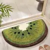 Badteppich Halbmond mit Kiwi-Motiv, grün, rutschfest, für Badezimmer.