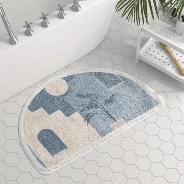Badteppich Halbmond Blau mit stilvollem Muster, ideal für moderne Badezimmer.