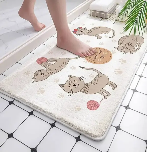 Badteppich mit Katzenmotiv, weich, für Badezimmer, Anti-Rutsch, Katzenliebhaber.