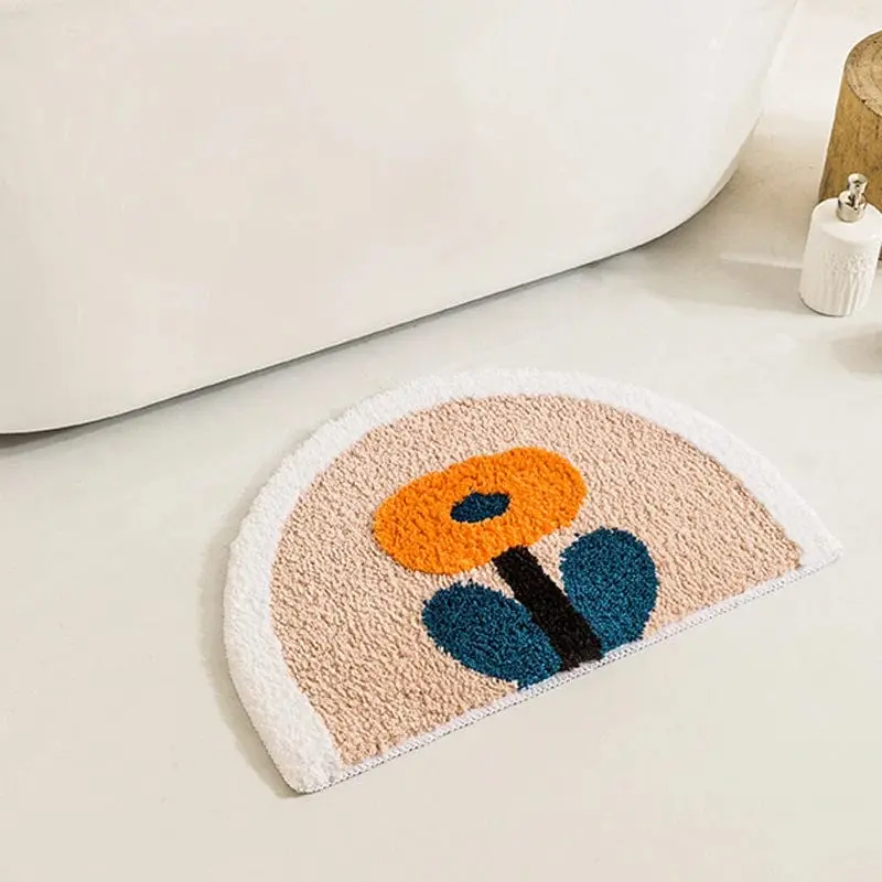 Badteppich Kleine Wolke, halbrund, bunt, Badematte mit Blumenmotiv, Badezimmer-Textil.