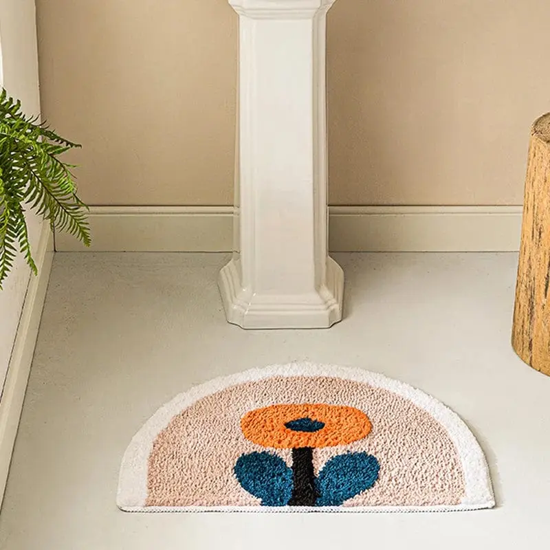 Badteppich Kleine Wolke, halbrund, bunt, Blumenmotiv, Badezimmer, weich, trocknend.