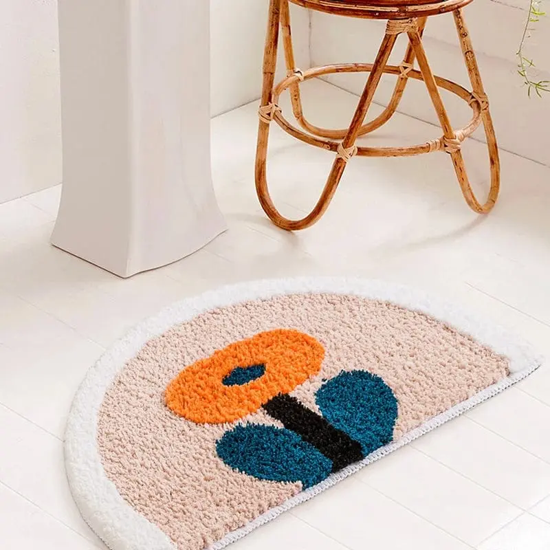 Badteppich Kleine Wolke, halbrund, bunt, Badematte für Badezimmer, weich, modern.