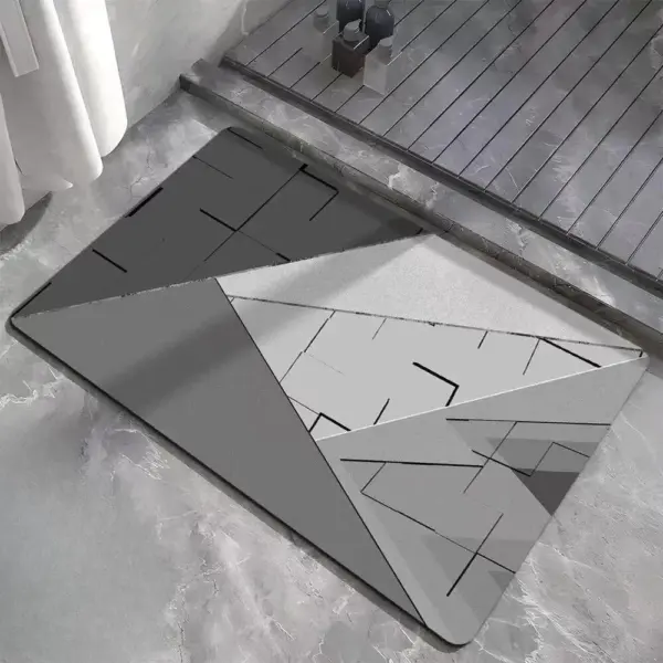 Modernes Badteppich Design mit geometrischem Muster in Grau-Weiss, ideal für Badezimmer.