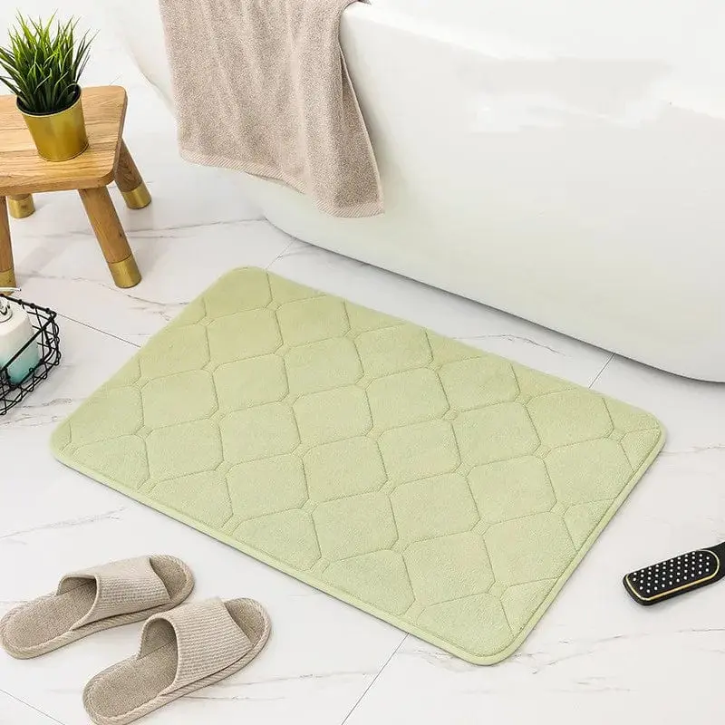 Badteppich Mikrofaser Memory-Schaum, grün, mit geometrischem Muster, für Badezimmer.