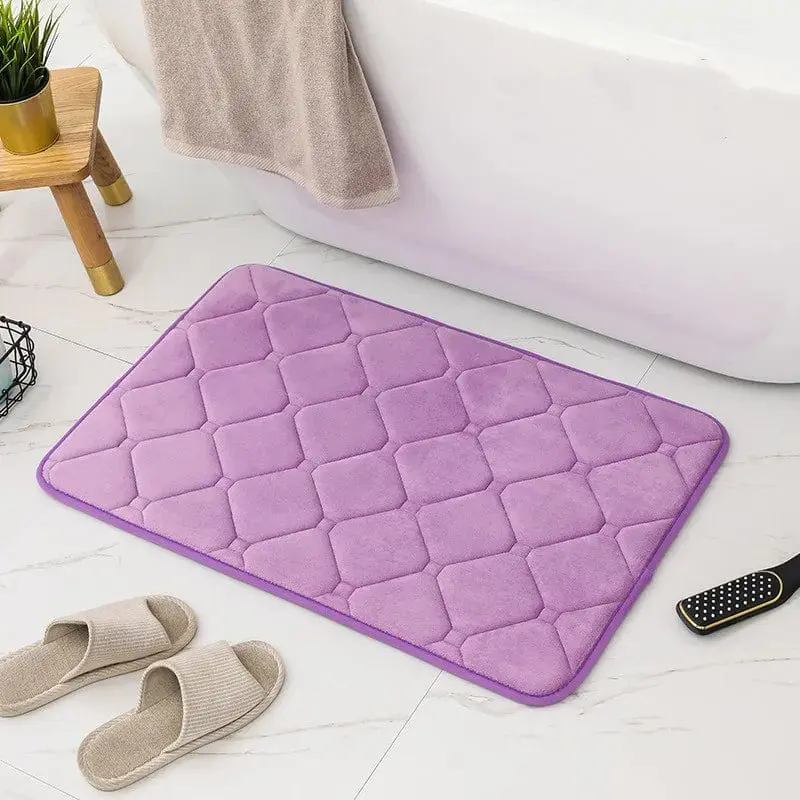 Lila Badteppich Mikrofaser Memory-Schaum mit Quiltmuster, ideal für Badezimmer.