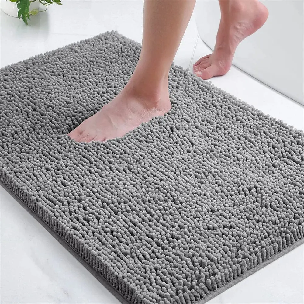 Badteppich Mikrofaser weich grau, ideal für Badezimmer, rutschfest und absorbierend.