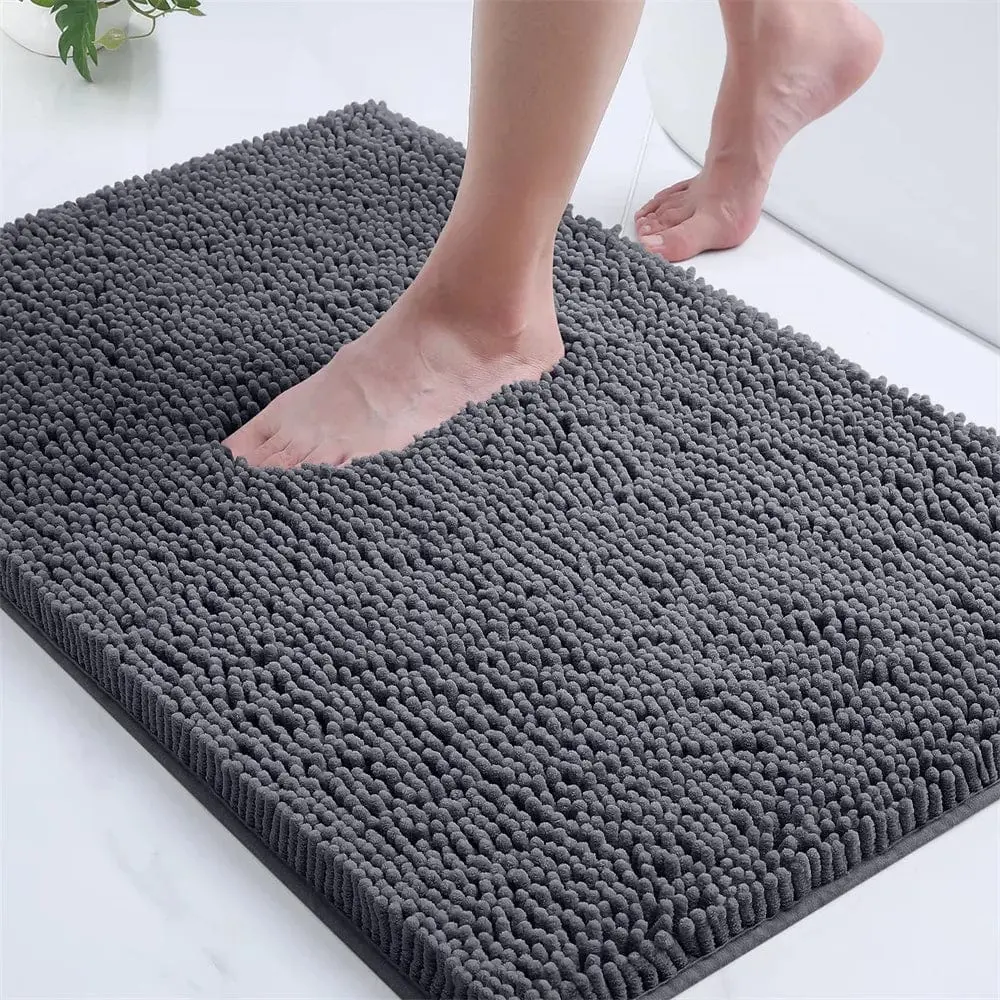 Badteppich Mikrofaser weich grau, ideal für Badezimmer, rutschfest und absorbierend.
