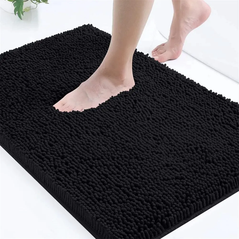 Schwarzer Badteppich Mikrofaser Weich, ideal für Badezimmer, weich und rutschfest.