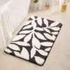 Badteppich mit Mint-Blättern Muster, schwarz-weiß, weicher Fleece-Badematte für Badezimmer.
