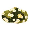 Badteppich mit Blumenmuster aus Naturmaterial in Grün-Weiss-Gelb, runder Form.