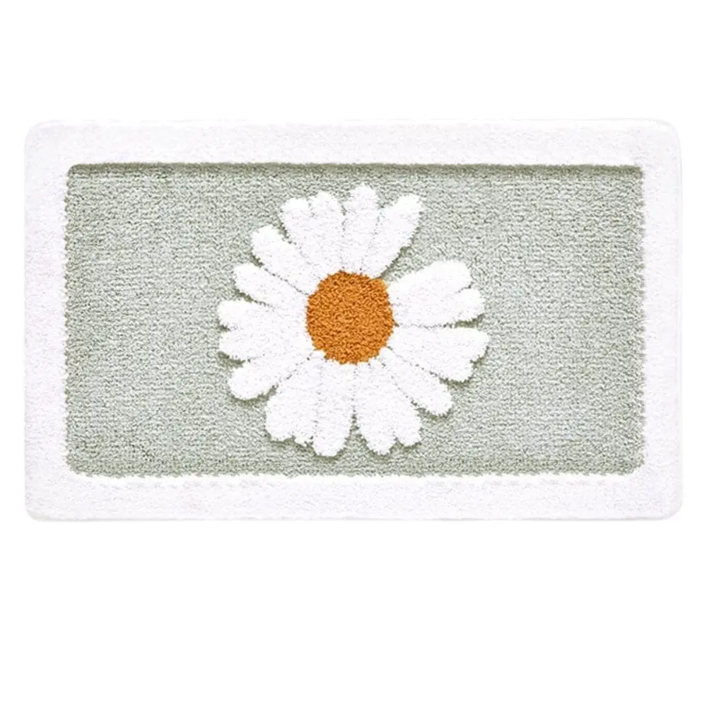 Badteppich mit Kamillenblume, grün-weiß, weicher Fleece-Badematte für Badezimmer.