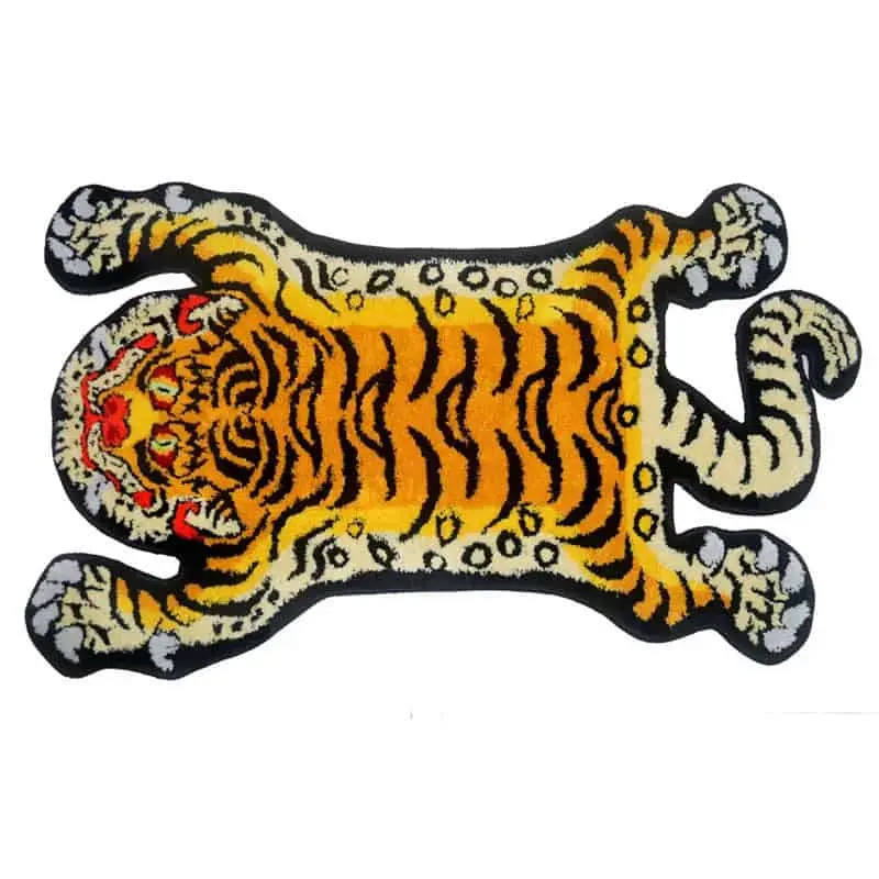 Badteppich Tiger-Form, originale Form, Badezimmer-Teppich, orange schwarz, tiermotiv.