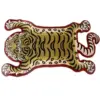 Badteppich Tiger-Form, originale Form, Badezimmer-Teppich, gestrickt, tiger-motiv, gross, farbe rot-gelb-schwarz.