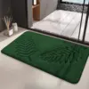 Grüner Badteppich mit Pflanzenmotiv, weicher Fleece-Teppich für Badezimmer.