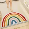 Runder Badteppich mit Regenbogenmuster, bunt, weich, für Badezimmer.